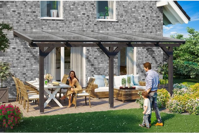 Skan Holz Terrassenüberdachung Bormio aus Leimholz in Anthrazit, Breite: 541 cm, Tiefe: 400 cm - Bild 1