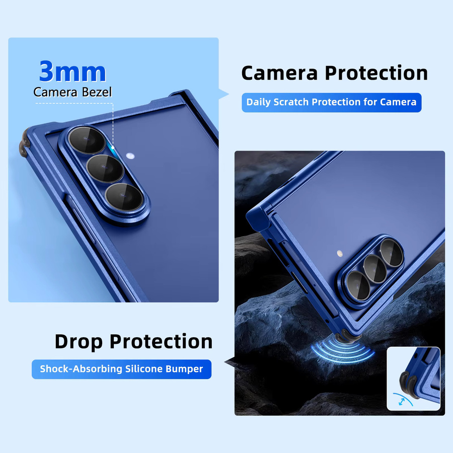 Eary Aluminium-Hülle für Samsung Galaxy Z Fold 7 mit MagSafe Unterstützung, Stoßfester Rahmenloser Schutz, Blau - Bild 4