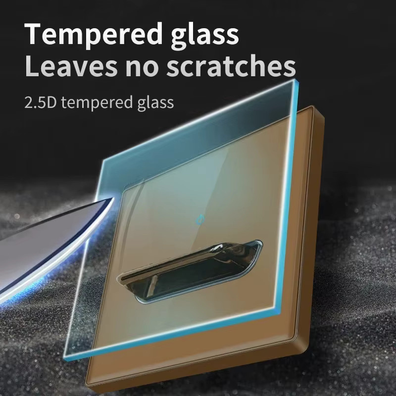 Retro Wandschalter Panel aus gehärtetem Glas in Gold mit LED-Beleuchtung und EU/UK Standard Steckdose sowie USB-Anschluss - Bild 3
