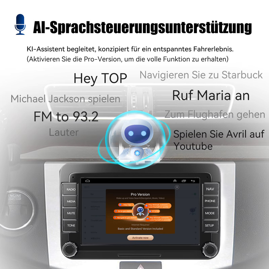 ESSGOO Android 15 Autoradio mit 7 Zoll Display, 64GB Speicher, Wireless CarPlay, Android Auto, GPS und Bluetooth in Schwarz für VW Golf 5 6, Touran, Polo, Caddy, EOS, Tiguan 6R und Passat sowie Seat - Bild 2