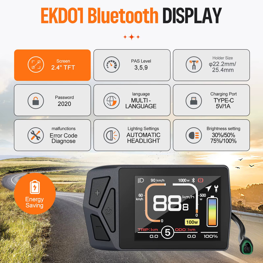 BAFANG Elektrisches Fahrrad Display EKD01 mit Bluetooth Navigation und 9 PAS Stufen für Bafang Motoren, Schwarz, 5PIN KÖNNEN Protokoll - Bild 2