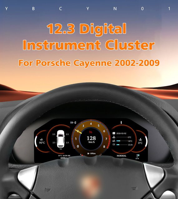 Hizpo Digitales Auto-Armaturenbrett für Porsche Cayenne 2002-2009 mit Android Auto und Carplay, Digitales Cluster-Instrumentenanzeige und Tachometer in Schwarz - Bild 1