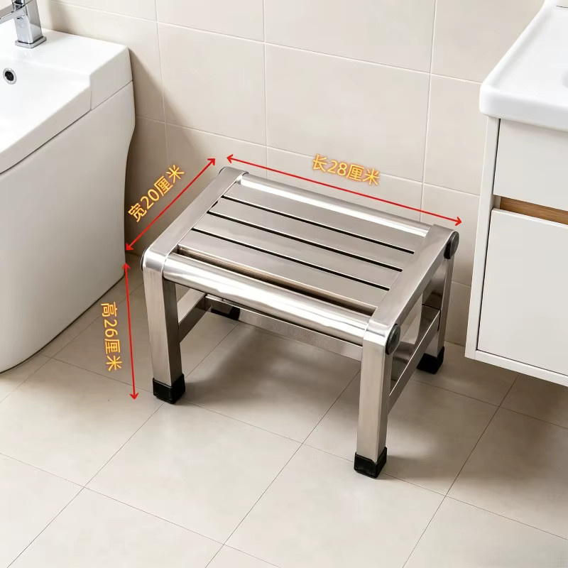 LIUSHADUOLA Quadratischer Hocker aus Edelstahl in Silber, rutschfester Metall-Fußhocker für Badezimmer und Zuhause - Bild 3