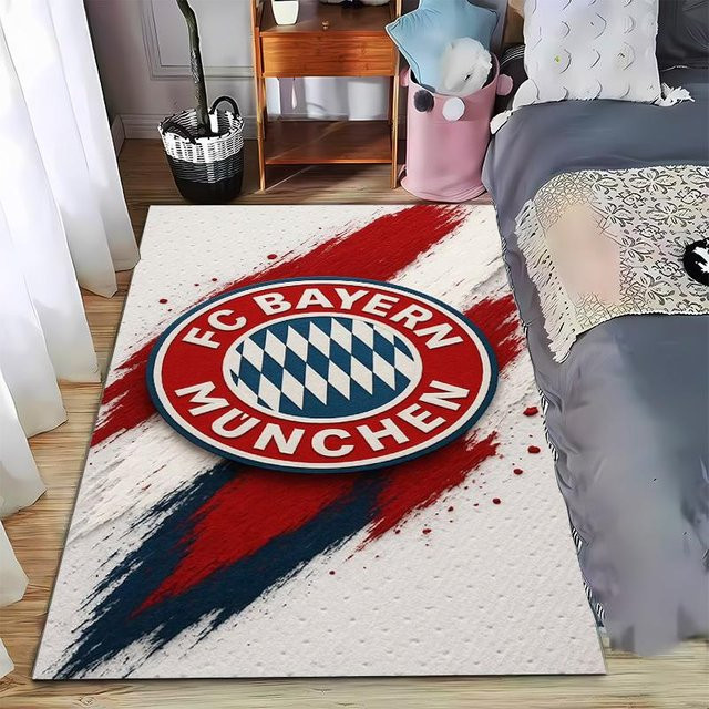 FC Bayern München Logo Teppich von Pacific Home Textiles mit rotem und blauem Pinselstrich-Design, B/T: 230 x 160 cm - Bild 1