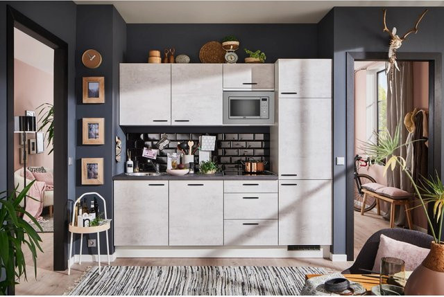 pino Küchenzeile Beton Weißgrau mit 1 Geräteschrank, Breite: 240 cm - Bild 1