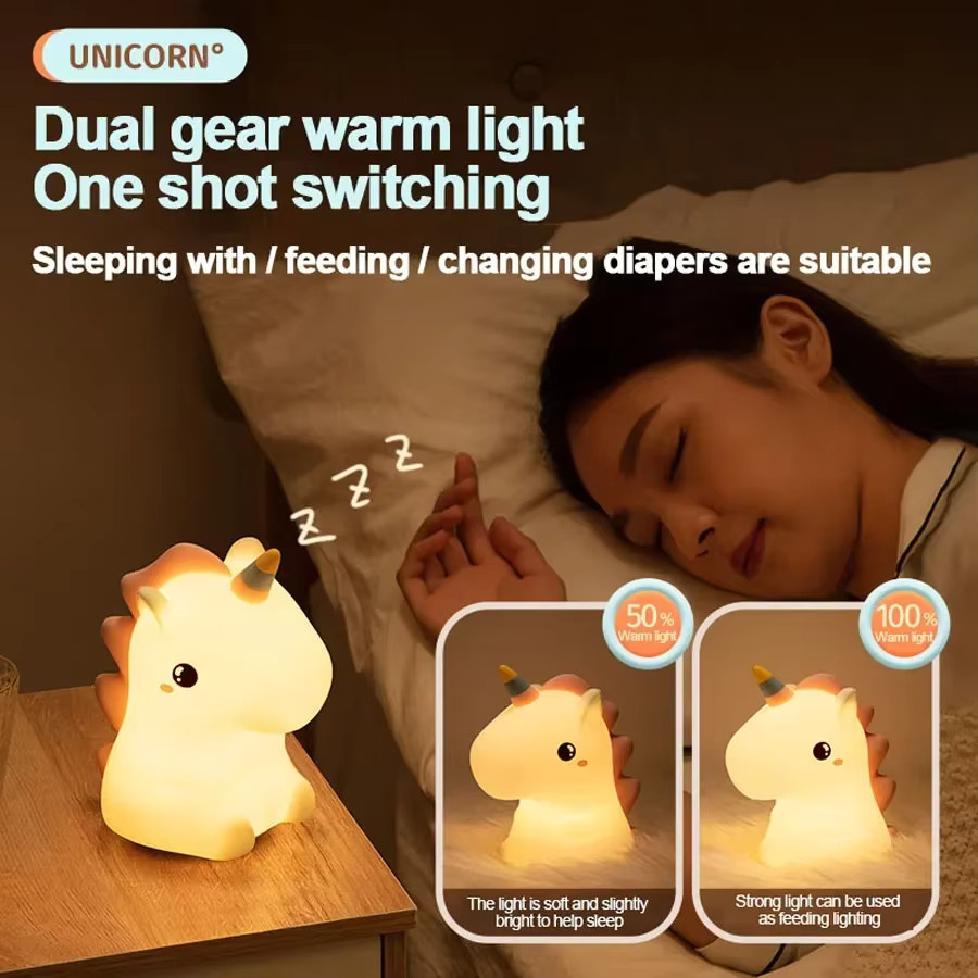 Niedliches Einhorn LED-Nachtlicht aus Silikon in Weiß, USB wiederaufladbare Touch-Nachtlampe für Kinder und Schlafzimmer - Bild 3