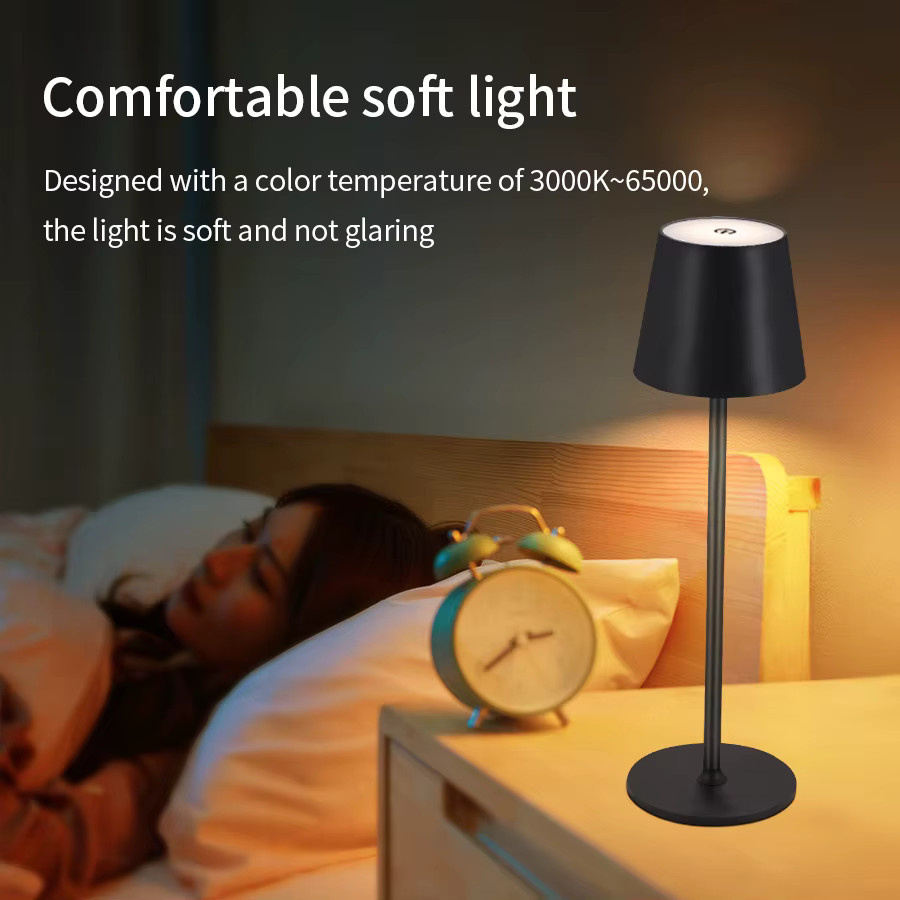 GGBEE Tischlampe Schwarz, Dimmbare Touch-Control LED Tischleuchte mit 3 Farbmodi, USB-C Wiederaufladbar, Minimalistisches Design für Wohnraum und Dekoration - Bild 3