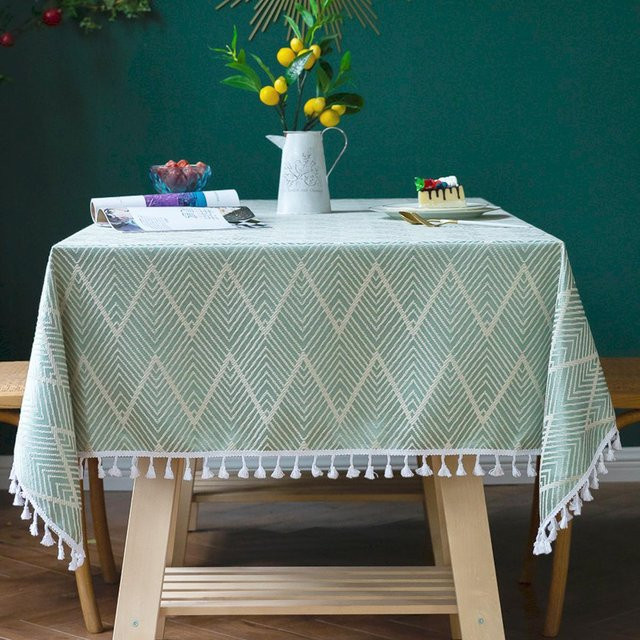 JINGYUE Pet Boho Tischdecke aus Baumwolle und Leinen in Grün, quadratisch, B/B: 140 x 140 cm - Bild 1