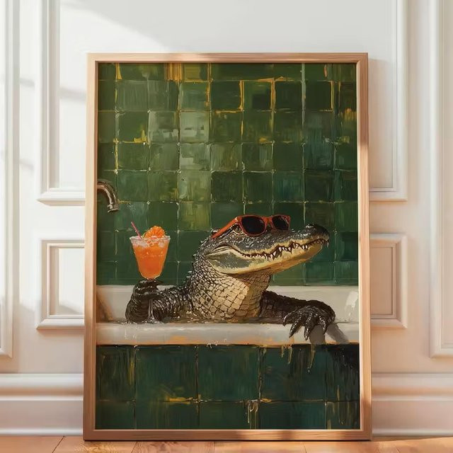 HQYSZZ Retro-Krokodil-Poster als abstrakte Leinwand-Wanddekoration in Grün - Bild 1