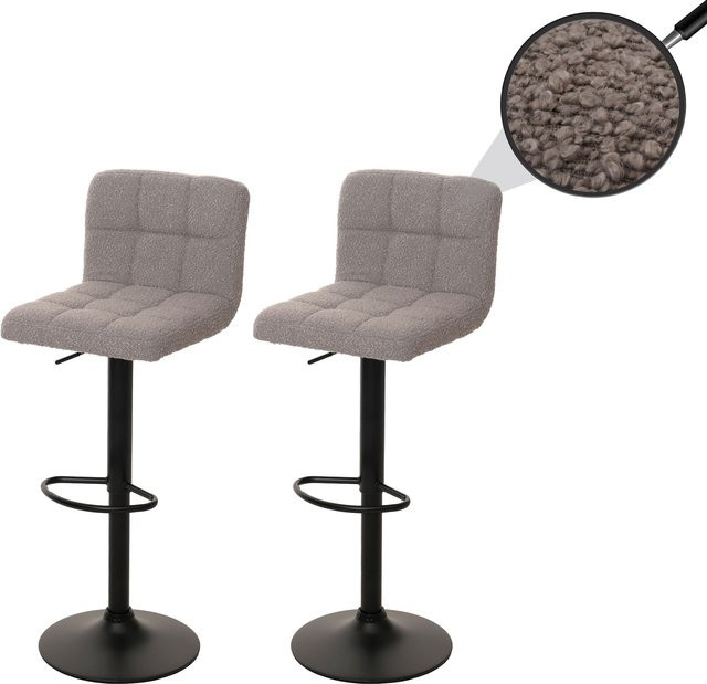 2er-Set Barhocker MCW-G87 aus Stoff Boucle, höhenverstellbar und drehbar, grau - Bild 1