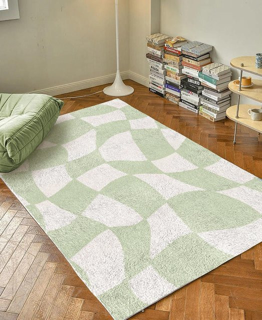 Lodestar Karierter Akzentteppich in Salbeigrün, moderner Y2K Plüschteppich für Wohnzimmer und Schlafzimmer, B/T: 60 x 40 cm - Bild 1