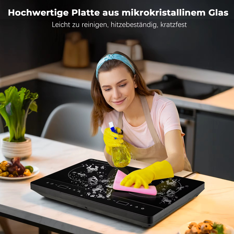 KICHPOWER Induktionskochfeld mit 2 Platten, 3500W, Schwarz, Glasoberfläche, Touch-Steuerung mit 10 Stufen, Timer und Kindersicherung, tragbar für Camping-Küche - Bild 7