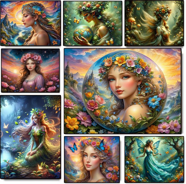 FANQING Diamantmalerei Set Fee Porträt mit Landschaft und floralen Elementen in Multicolour als 5D Mosaik Kit für deine Home Dekoration - Bild 1