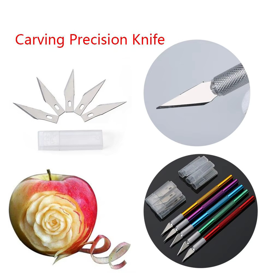 Gebäck-Werkzeug-Set mit 6 Metallklingen und gelbem rutschfestem Griff für Kuchen-Skulpturen und Gravuren - Bild 3