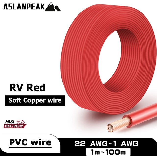 ASLANPEAK RV-Red 22-1AWG PVC-Kupferdraht Elektrisches Verlängerungskabel, 1-100m, Flexibles Batteriekabel für Audio-Lautsprecher und Automobil - Bild 1