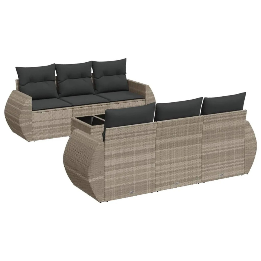 vidaXL 7-teilige Garten-Sofagarnitur aus Poly-Rattan in Hellgrau mit Kissen aus Polyester und pulverbeschichtetem Stahl - Bild 2