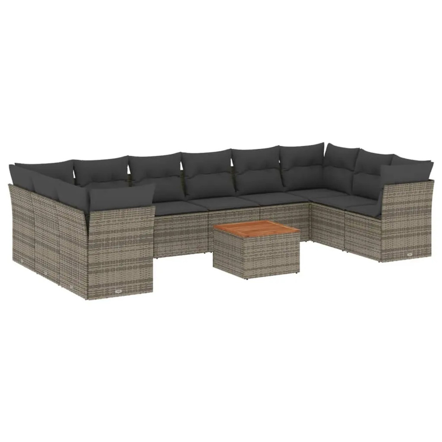vidaXL 11-tlg Garten-Sofagarnitur aus Poly-Rattan und Akazienholz in Grau - Bild 2