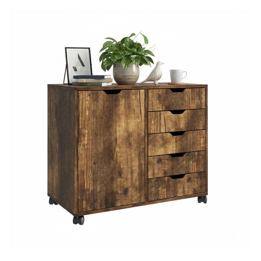Relaxdays Rollcontainer mit Schubladen und Fächern in Vintagebraun, B/T/H: 65 x 40 x 78 cm - Bild 2