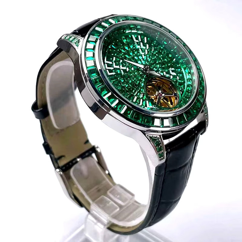 PINDU Armbanduhr, Automatik, Edelstahl, Leder, Diamantbesetzt, Herren, Schwarz - Bild 4