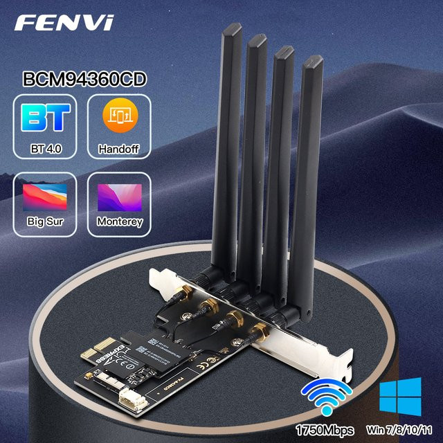 FENVI BCM94360CD PCIe Wireless Adapter mit Dual Band 2,4G/5GHz und Bluetooth 4,0 für macOS Airdrop Handoff und Windows 10, Schwarz - Bild 1
