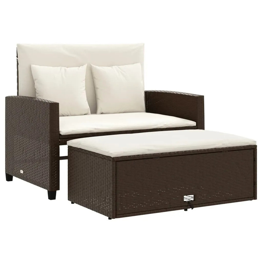 vidaXL Gartensofa als Schlafsofa aus Polyrattan mit Kissen in Braun und Cremeweiß - Bild 2