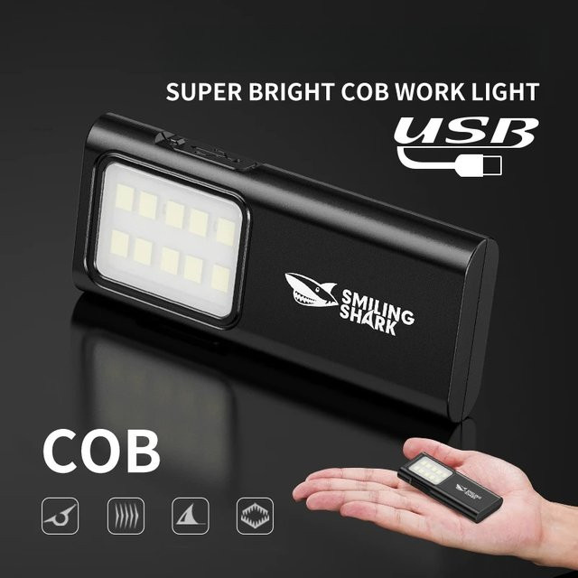 Smiling Shark TIP065 Mini-Arbeitsleuchte, wiederaufladbare COB-LED-Taschenlampe mit Clip-Design in Schwarz - Bild 1