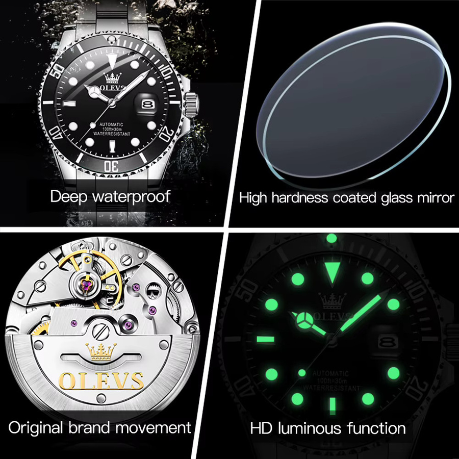 OLEVS Armbanduhr Automatik, Edelstahl, Gold, Herren - Bild 5