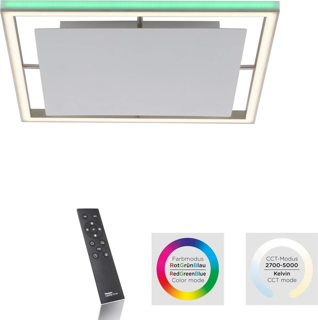 Paul Neuhaus LED-Deckenleuchte Helix in Aluminium Silber, dimmbar mit Fernbedienung und RGB-Farben, B/T/H: 50 x 50 x 1 cm - Bild 1