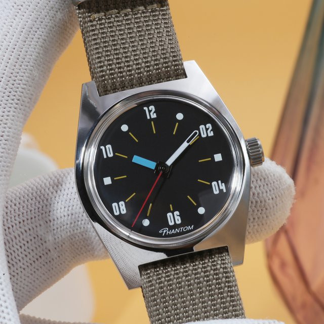 PHANTOM Herrenuhr, Handaufzug, Edelstahl, 36 mm, Schwarz, Textil/NATO - Bild 1