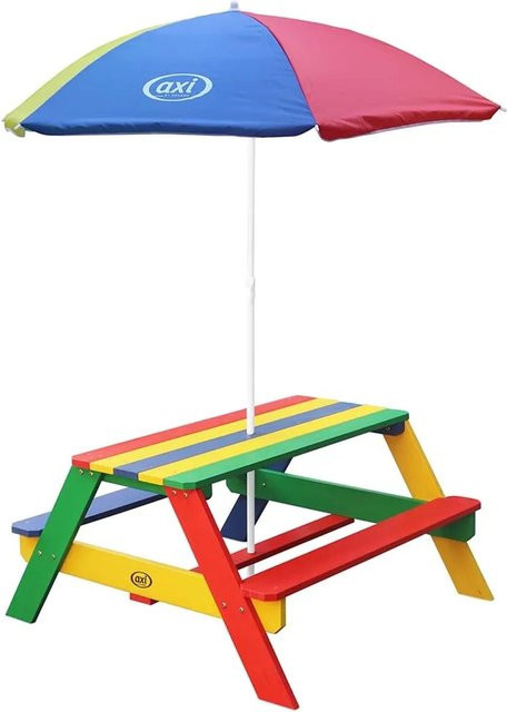 AXI Nick Kinderpicknicktisch Regenbogen mit Sonnenschirm aus Hemlockholz, blau, B/T/H: 95 x 98 x 49 cm - Bild 1