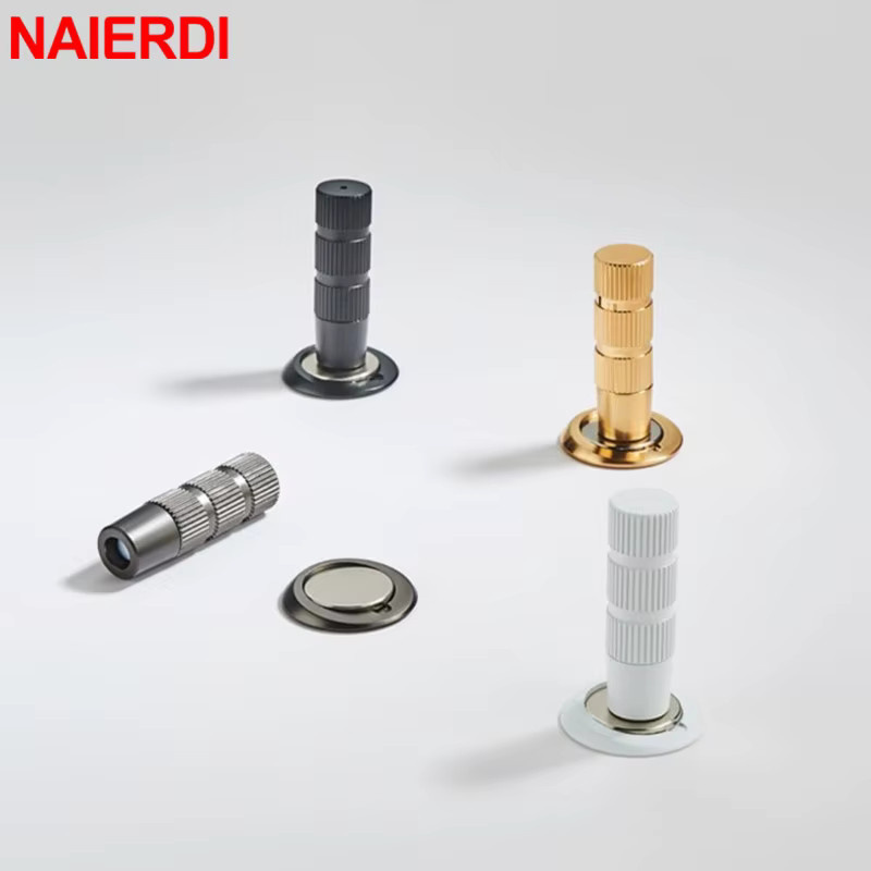 NAIERDI Unsichtbarer Magnet-Türstopper aus Zinklegierung in Silber, verstellbare Türsaugung aus Kupfer mit gebürstetem Finish - Bild 4