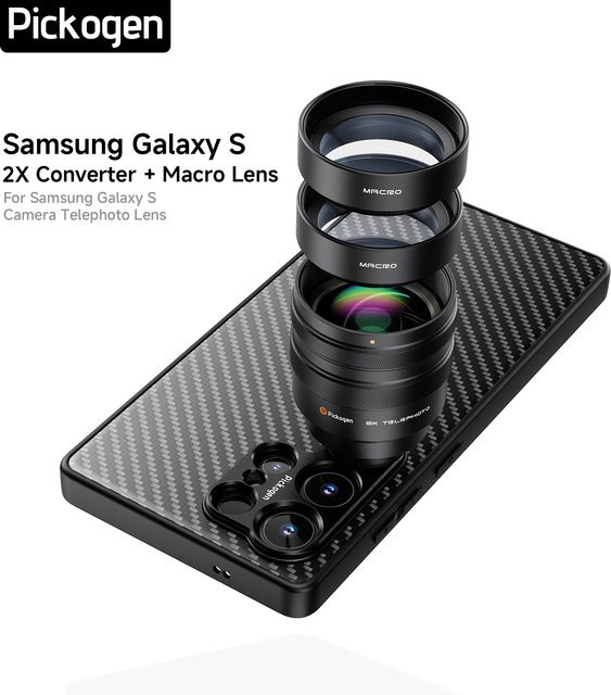 PICKOGEN 2er Set Teleobjektiv-Konverter mit 200mm und 300mm Makro-Objektiv für Handykameras, kompatibel mit Samsung S24 Ultra, S25 Ultra und S26 Ultra, Schwarz - Bild 1