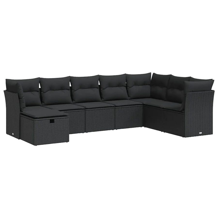 vidaXL 8-teilige Garten-Sofagarnitur in L-Form aus schwarzem Poly-Rattan mit Sitzkissen und Stauraum - Bild 2
