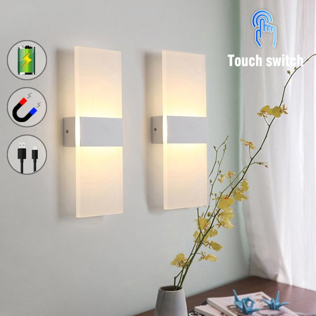 YooE LED-Wandleuchte mit Bewegungserkennung in Weiß, batteriebetrieben mit Touch-Schalter und warmweißem Licht, modern und rechteckig für Wohnzimmer und Schlafzimmer - Bild 1
