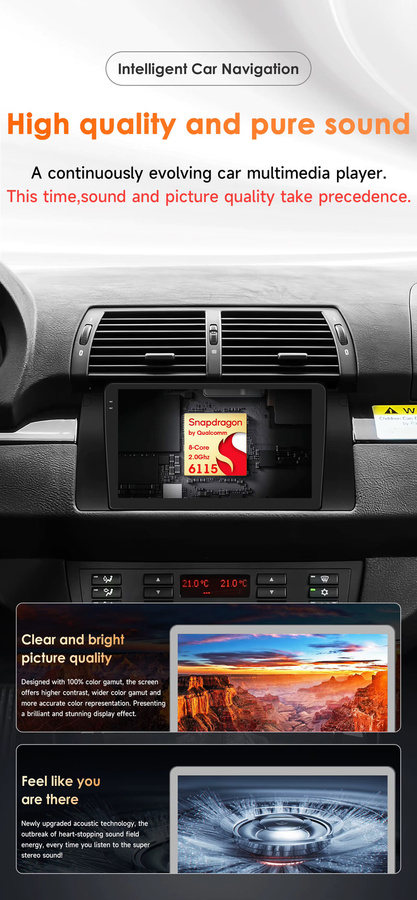 OSSURET Android 14 Autoradio mit GPS, Octa Core 6115, 4G-LTE, WLAN und Bluetooth für BMW 5er E39, X5 E53 und M5 in Schwarz - Bild 2