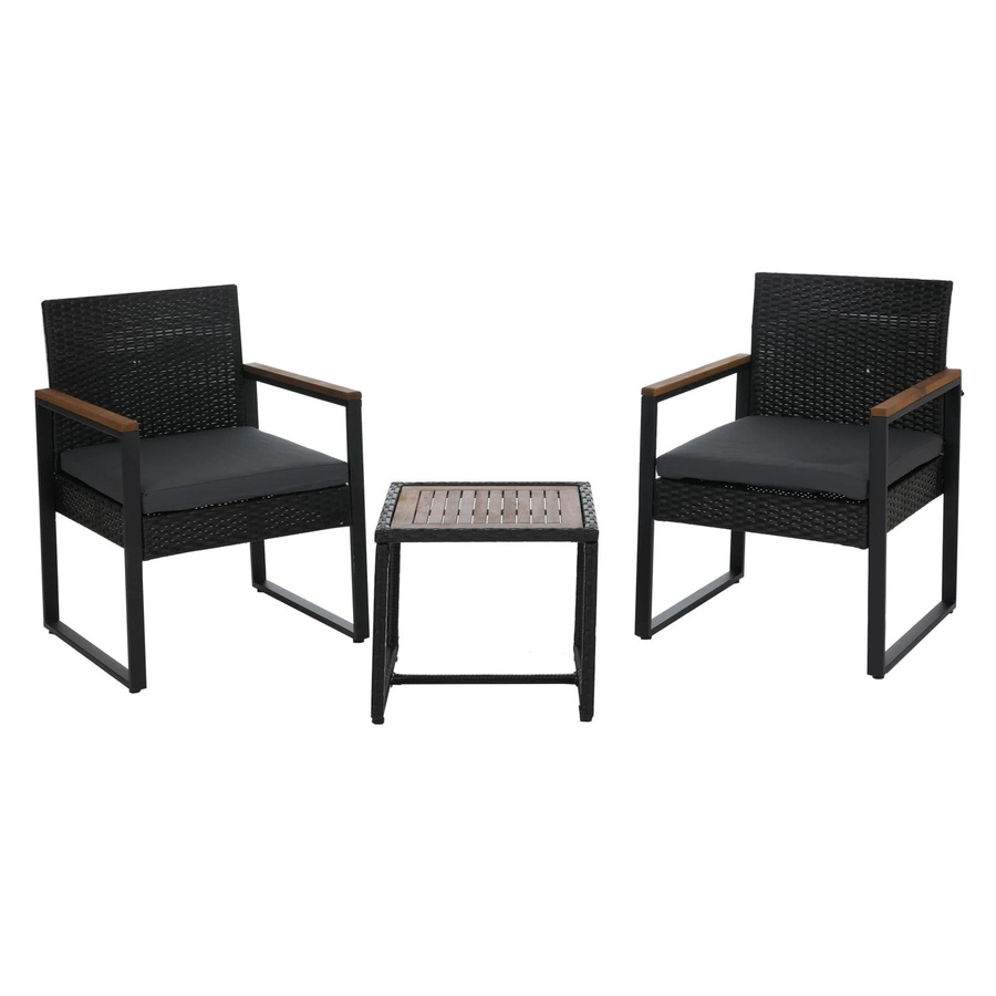 MCW Poly-Rattan Lounge-Set Garten mit Tisch und 2 Stühlen aus Akazie Holz in Schwarz und Grau - Bild 3