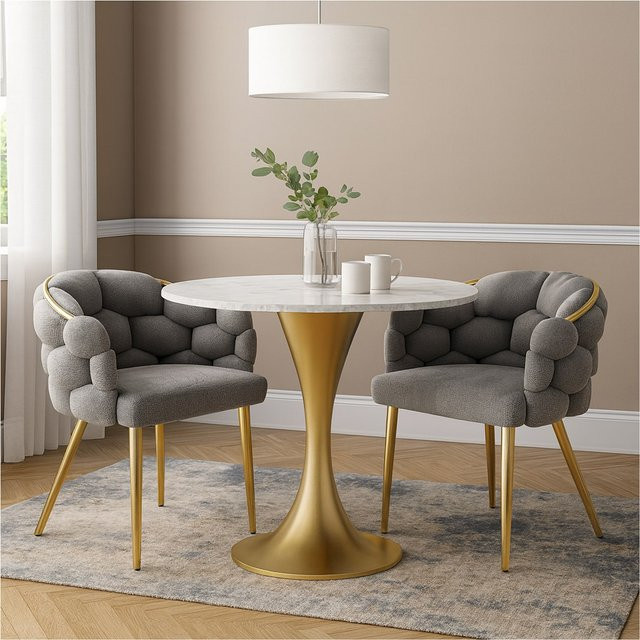 HTI-Living Stuhl Alsen Modern in Grau mit Gold-Elementen aus Metall und Polsterstoff, B/T/H: 49 x 60 x 80 cm - Bild 1