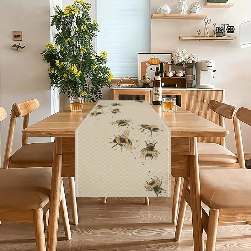 Cozy Bee Tischläufer mit abstraktem Hummel-Design in Gelb und Beige, rechteckig, pflegeleicht - Bild 3