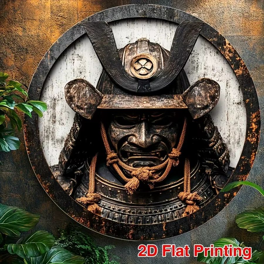 HELLOYOUNG Vintage Japanisches Samurai Metallkranzschild aus Aluminium in Multicolor als Wandkunst für deine Küche oder Kaffeeecke, Durchmesser: 20 cm - Bild 3