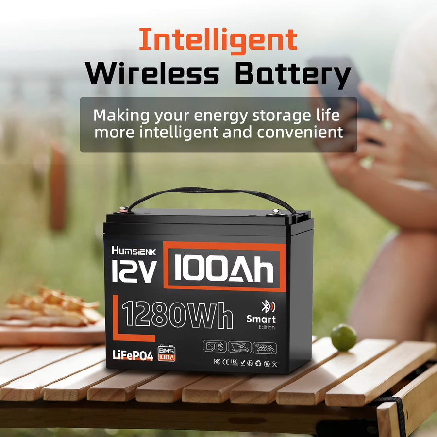 Humsienk Bluetooth LiFePO4 12V 100Ah Deep-Cycle-Batterie mit 100A BMS in Schwarz - Bild 2