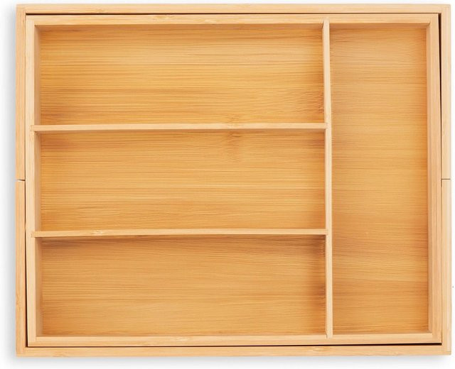 Relaxdays Besteckkasten aus Bambus in Natur Braun, verstellbar, B/T/H: 35,5 x 29 x 5 cm - Bild 1
