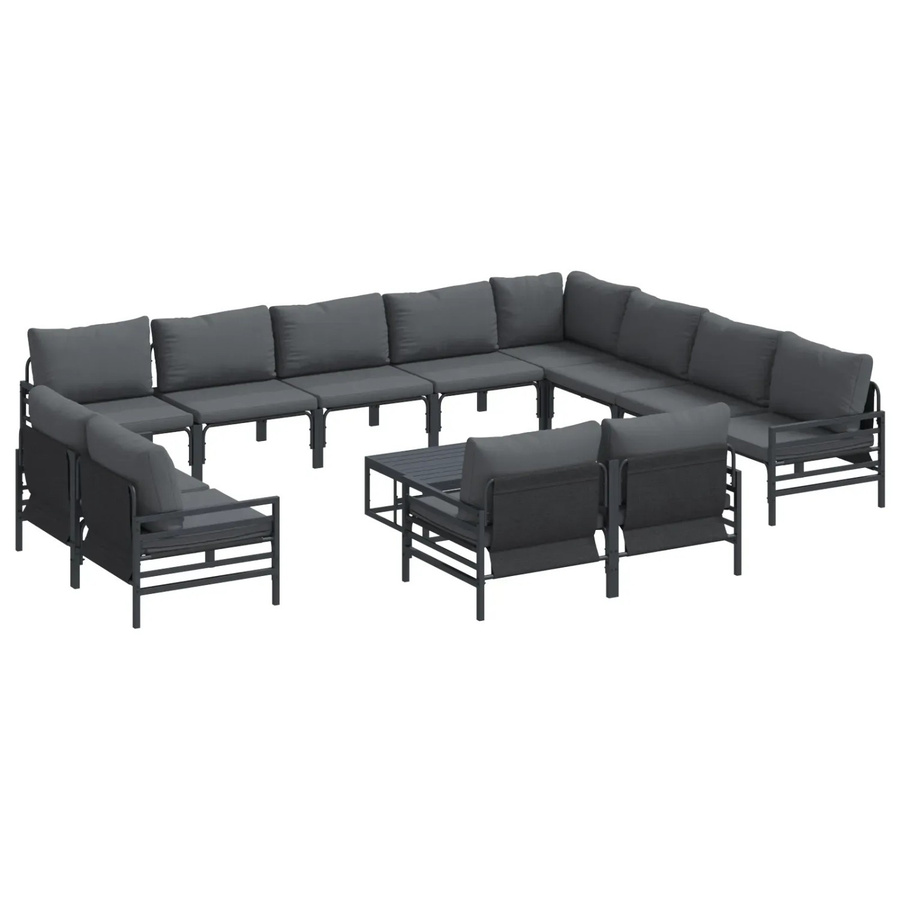 vidaXL Garten-Sofa-Set 13-teilig in Anthrazit aus pulverbeschichtetem Stahl mit Kissen und Tisch - Bild 2