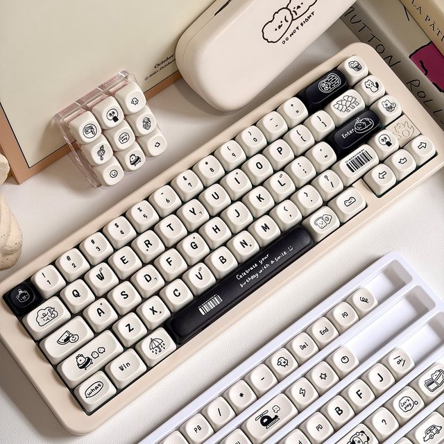 Venit Keys Happy Daily Life Keycaps Set in Beige, Niedliche runde PBT Tastenkappen mit MOA Dye Sub Design für mechanische Tastaturen mit MX-Schaltern - Bild 1