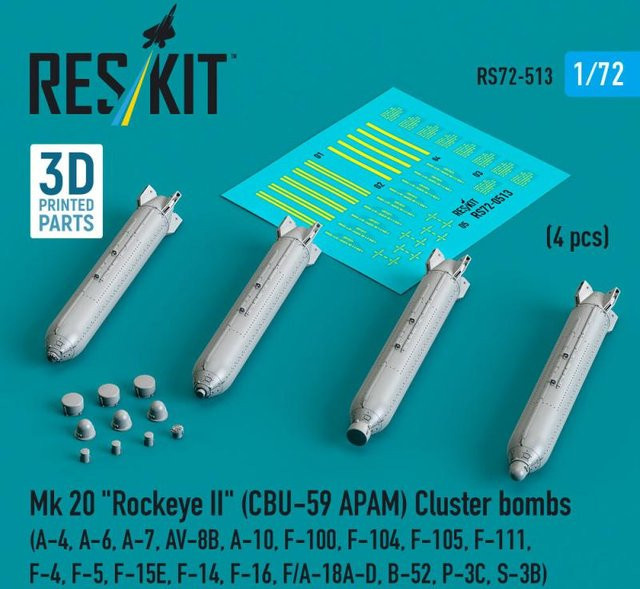 ResKit Models Mk 20 Rockeye II (CBU-59 APAM) Cluster bombs, 4-teiliges Set, 3D Printed - Bild 1