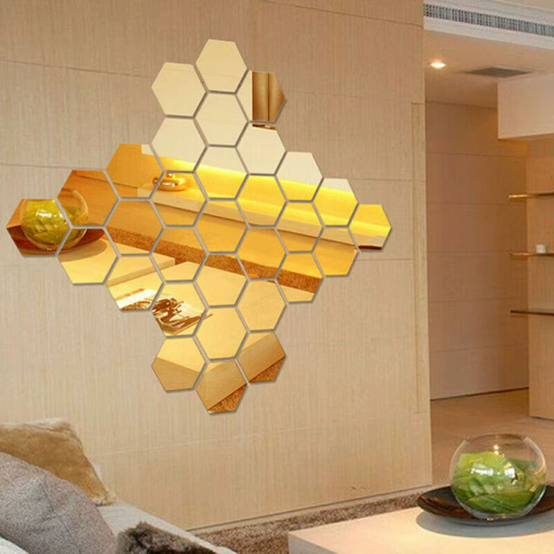 24 Stück Gold 3D Spiegel Sechseck Wandaufkleber aus Acryl Kunststoff für geometrische DIY Dekoration - Bild 3
