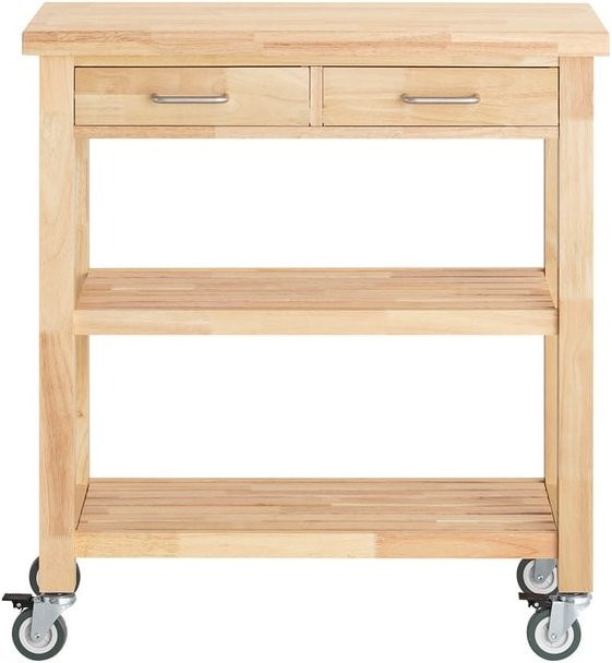 SoBuy Kücheninsel aus Gummibaumholz in Natur mit 2 Schubladen, B/T/H: 80 x 40 x 90 cm - Bild 1