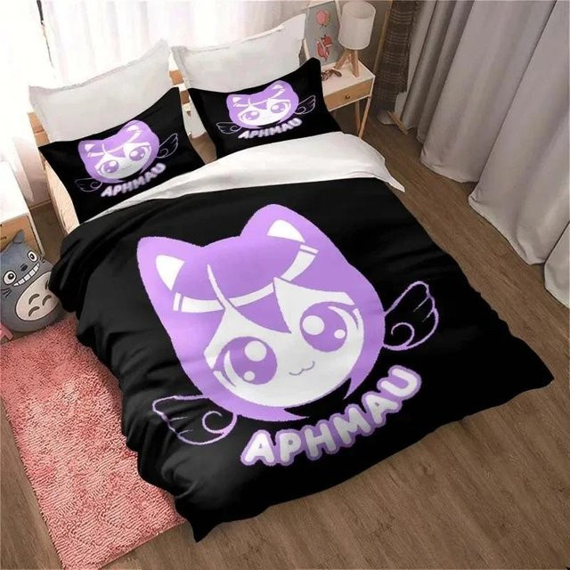 APHMAU Bettwäsche-Set mit Kawaii-Cartoon-Design, Bettbezug und Kissenbezug aus Mikrofaser, Schwarz, B/H: 260 x 220 cm - Bild 1