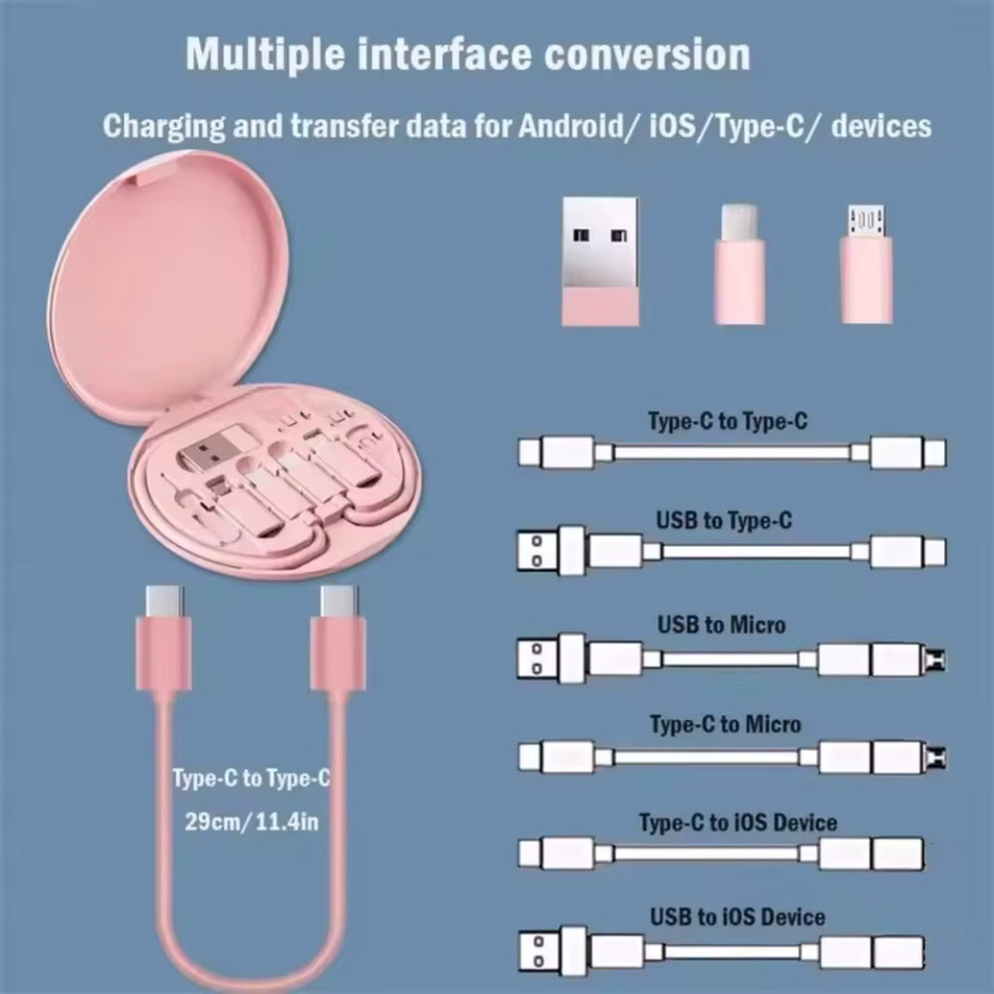 Multi-Ladekabel-Set mit 60W Leistung inklusive Aufbewahrungsbox für USB-C, Micro-USB und Lightning in Schwarz oder Pink - Bild 2