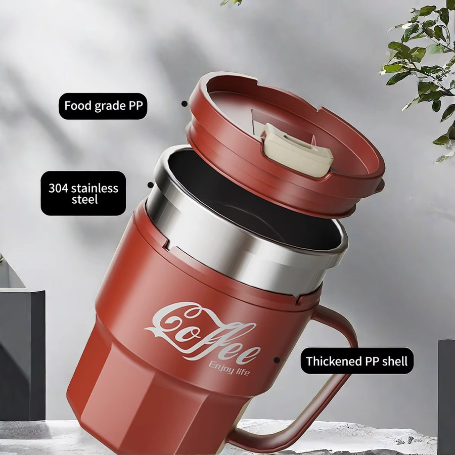 WORTHBUY Kaffeetasse aus doppelwandigem 304 Edelstahl mit Deckel und Griff, isolierter Teebecher und Milchbecher - Bild 3