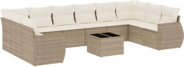 vidaXL 11-teilige Garten-Sofagarnitur in U-Form aus Polyrattan mit Kissen in Beige-Creme - Bild 1